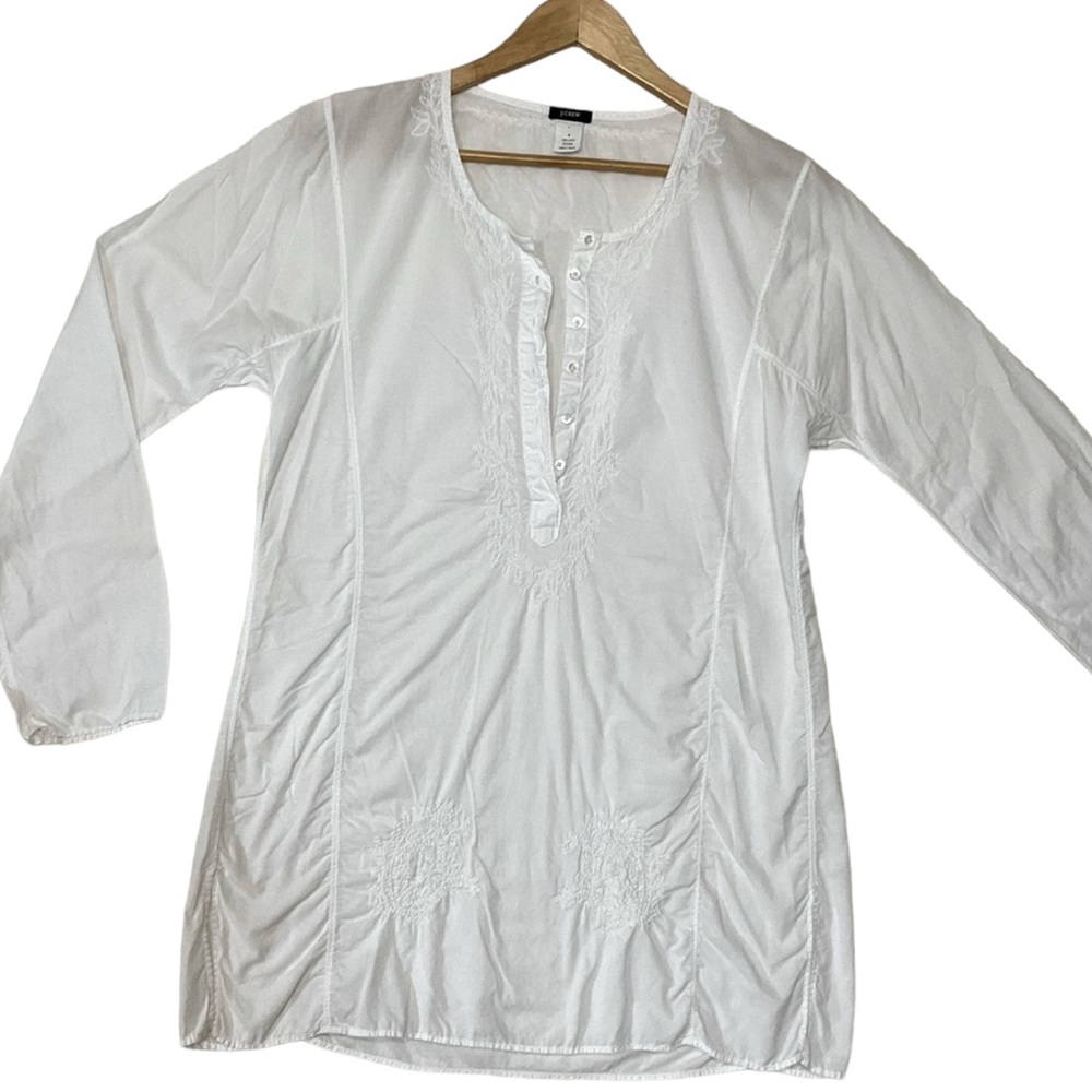 J. CREW sz Small Beach Tunic Vacation Tone on Tone Embroidery Blouse Cotton